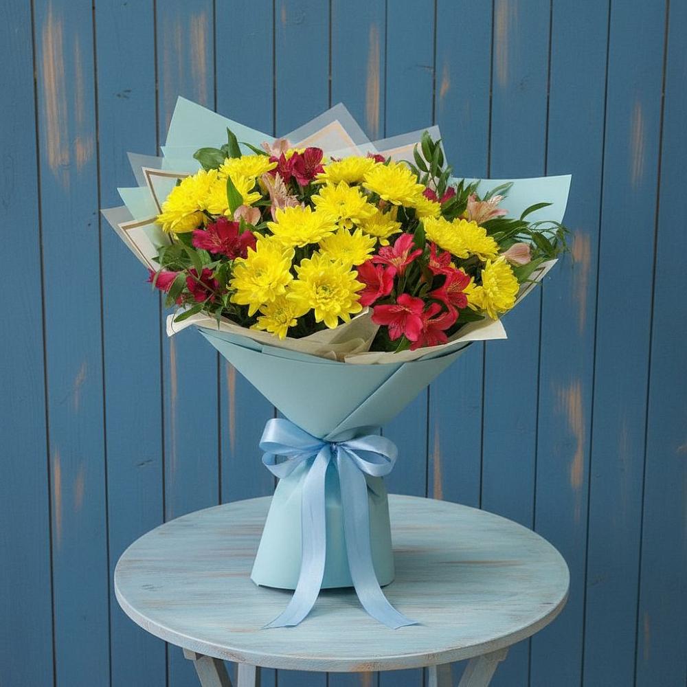 Букет цветов из: Альстромерии и Хризантемы в Кимовске