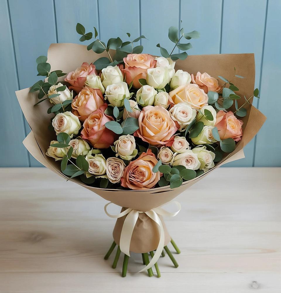 Букет цветов из: Альстромерии и Розы в Кимовске