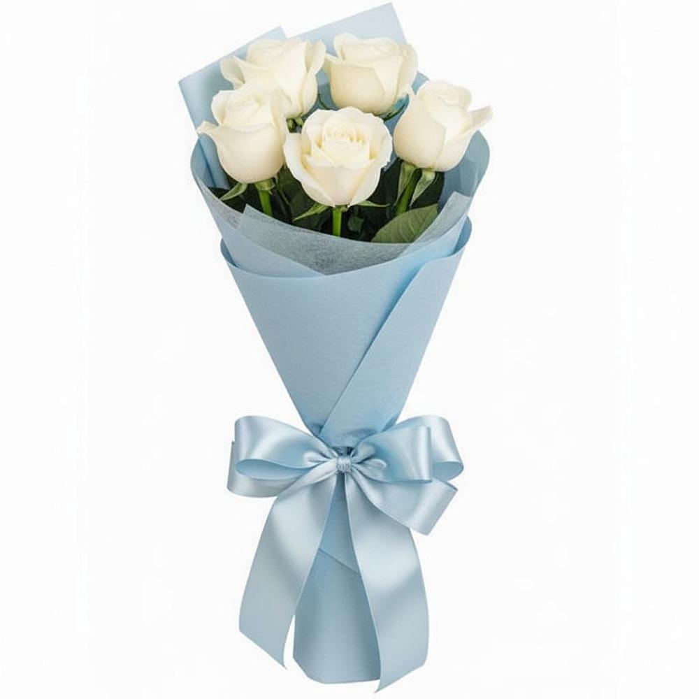 Букет 5 Белых роз Проуд в Кимовске