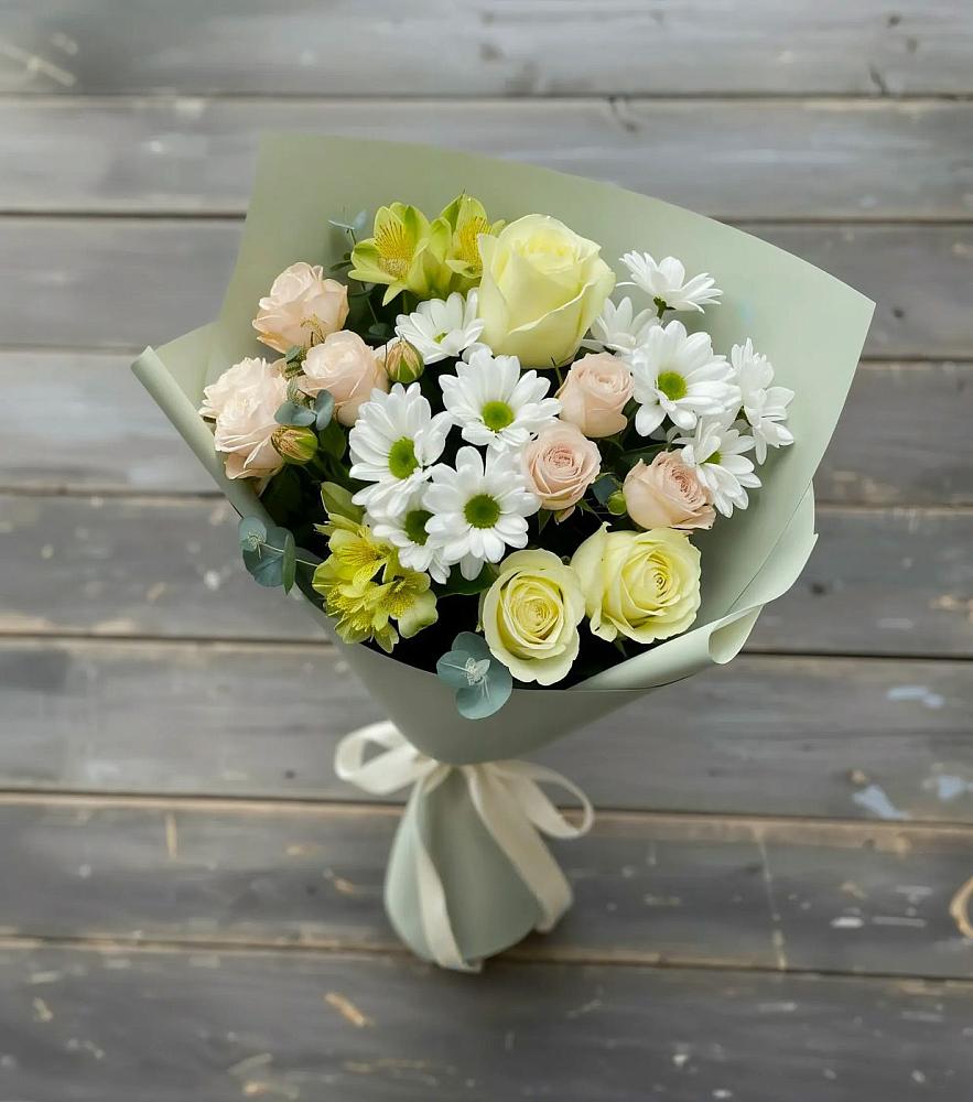 Букет цветов из: Альстромерии, Розы и Хризантемы в Кимовске