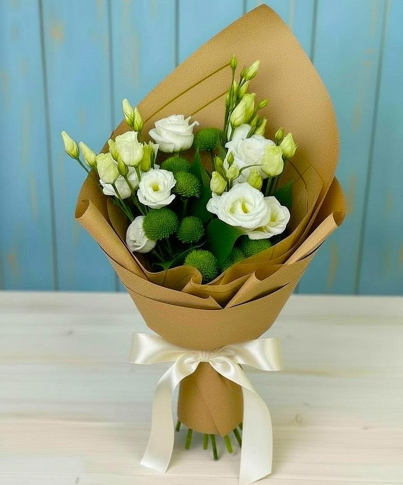 Букет цветов из: Хризантемы и Лизиантусы в Кимовске