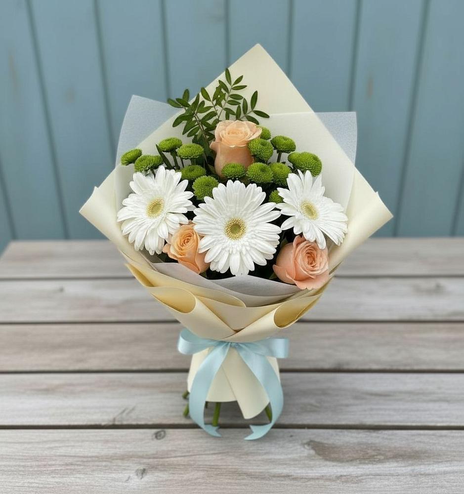Букет цветов из: Герберы, Розы и Хризантемы в Кимовске
