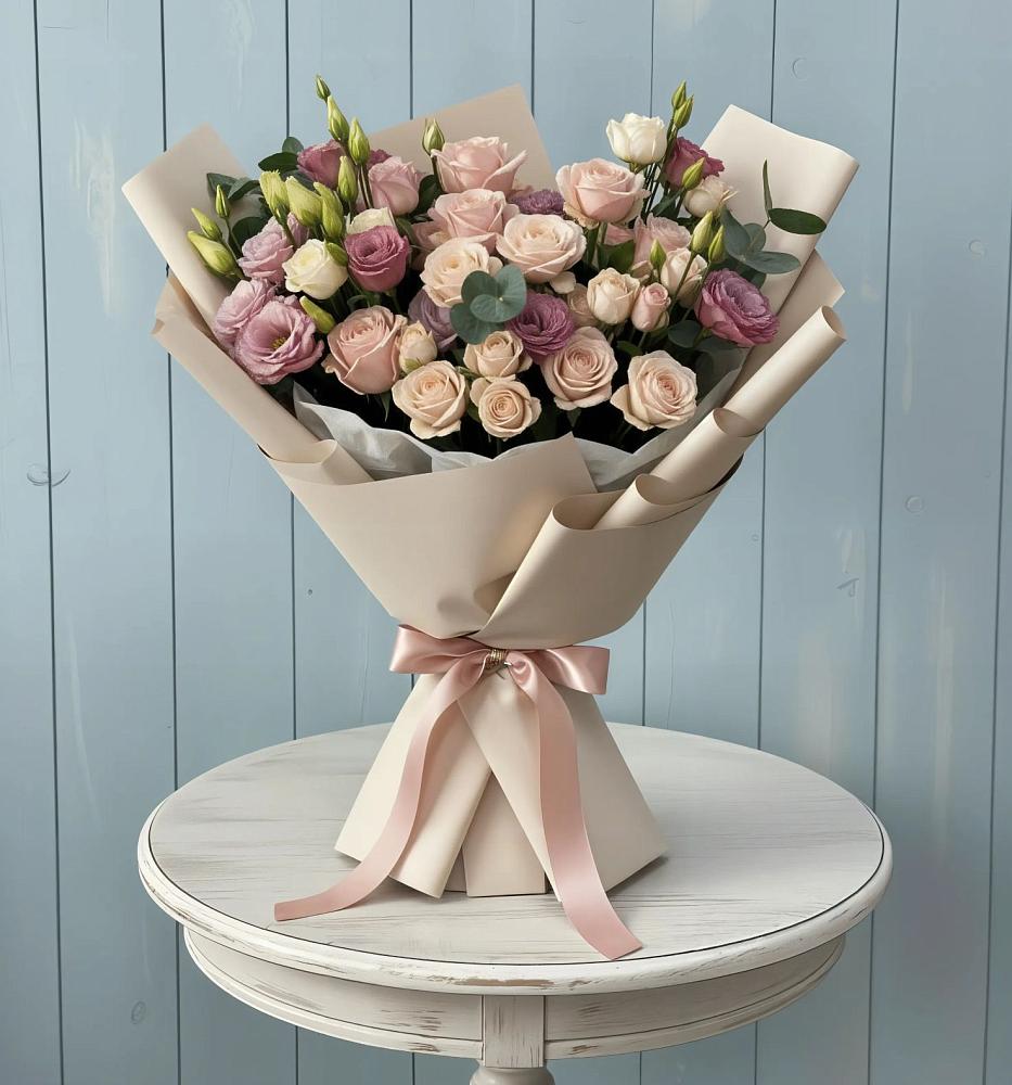 Букет цветов из: Розы и Лизиантусы в Кимовске