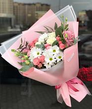 Букет цветов из:  Розы, Лизиантусы и Хризантемы в Кимовске