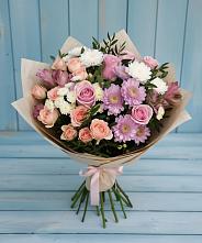 Букет цветов из:  Хризантемы, Розы и Альстромерии #REPLACE_PRED# Кимовске