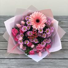 Букет цветов из:  Розы, Герберы и Хризантемы #REPLACE_PRED# Кимовске