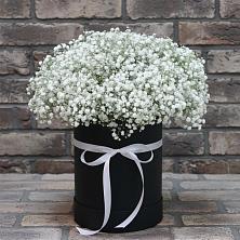 Цветочная композиция из Гипсофила в шляпной коробке в Кимовске