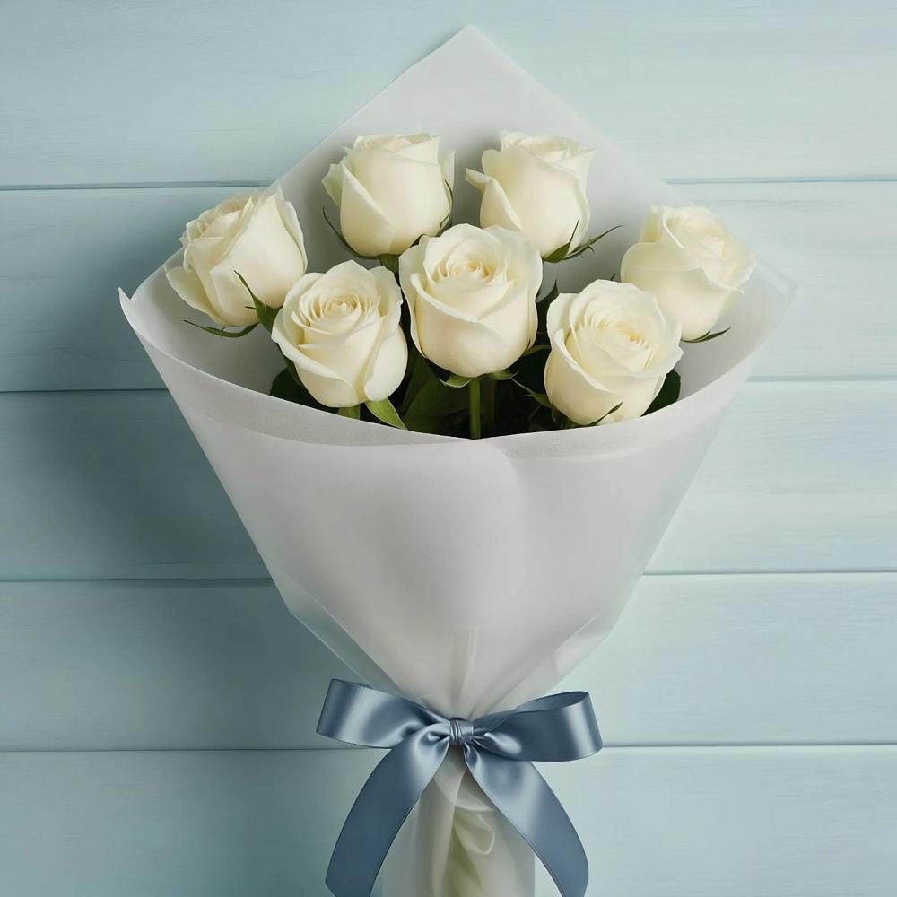 Букет 7 Белых роз Эдлесс Лав в Кимовске